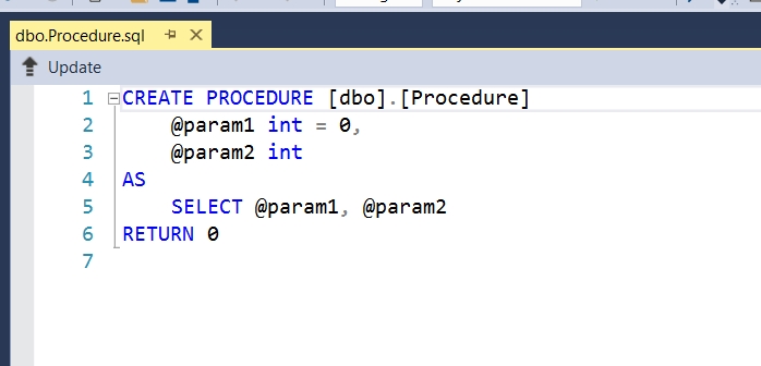 On the dbo.procedure.sql tab, template code displays.